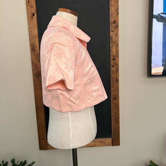 Vintage 50s Pink Satin Dress Bolero Set L Floral Brocade Cocktail Party Formal - Picture 14 of 16